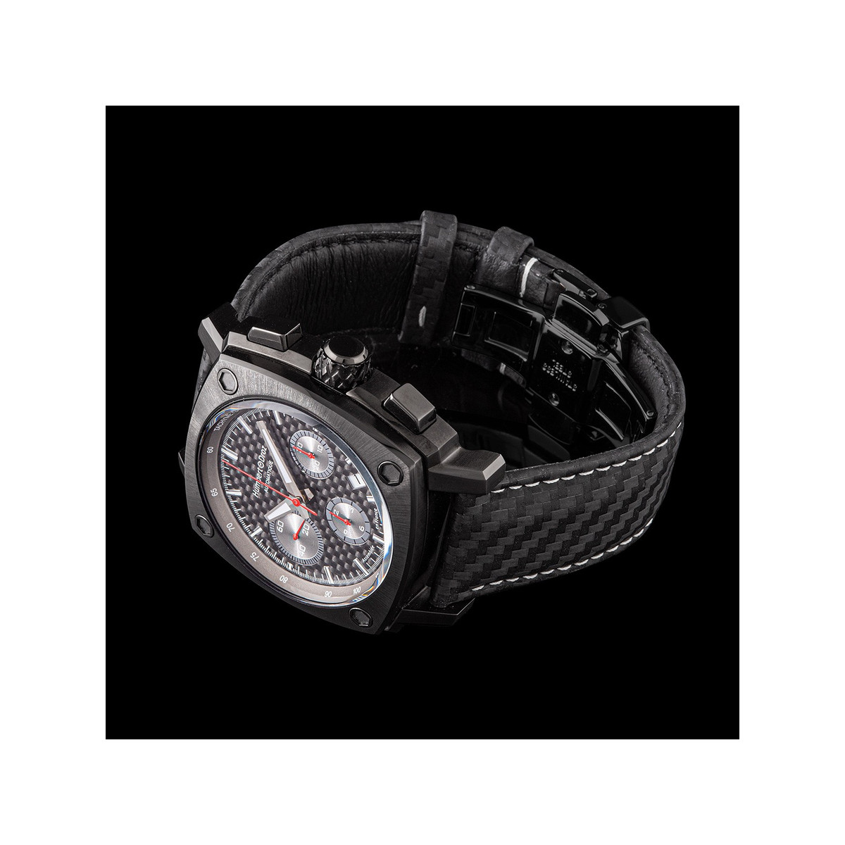 Montre HUMBERT-DROZ hd7 homme chronographe, bracelet cuir noir - vue 2