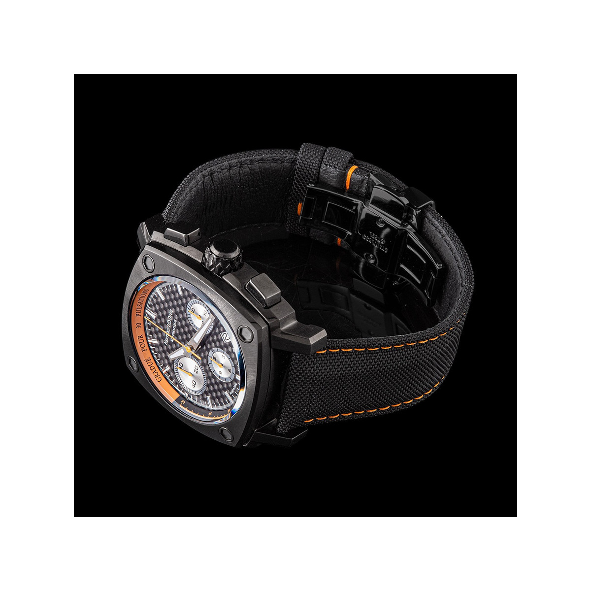 Montre HUMBERT-DROZ hd7 homme chronographe, bracelet cuir noir - vue 2