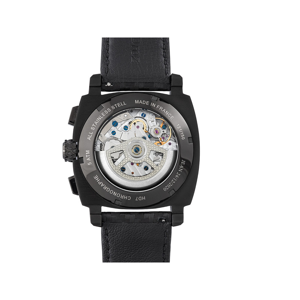 Montre HUMBERT-DROZ hd7 homme chronographe, bracelet cuir noir - vue 3