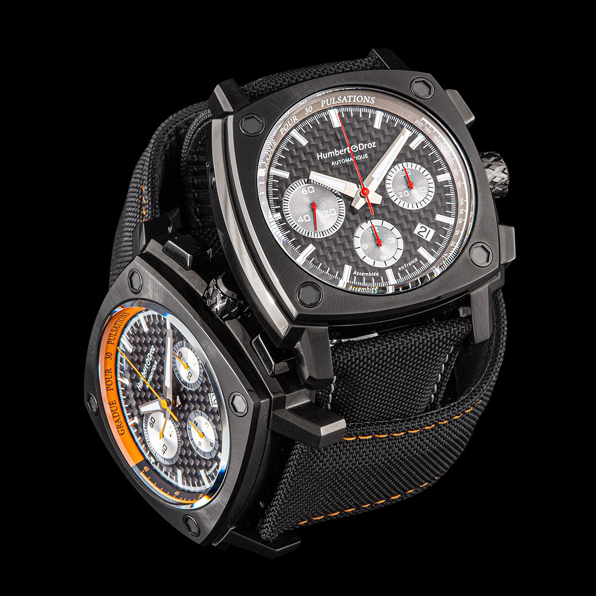 Montre HUMBERT-DROZ hd7 homme chronographe, bracelet cuir noir - vue D1