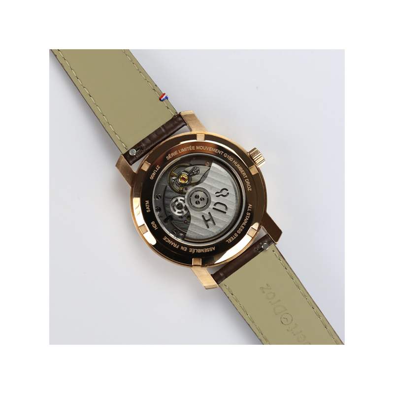 Montre HUMBERT-DROZ hd8 homme automatique, bracelet cuir marron clair - vue 3
