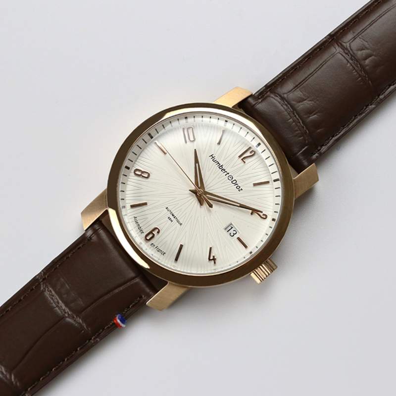 Montre HUMBERT-DROZ hd8 homme automatique, bracelet cuir marron clair - vue D1