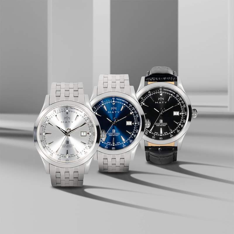 Montre MATY GM cadran bleu foncé bracelet acier - vue D3
