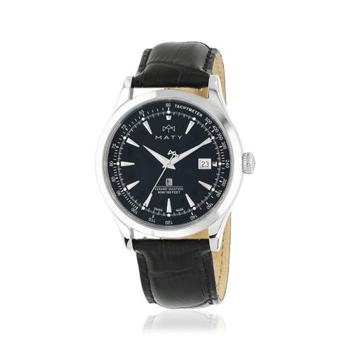 Montre MATY GM cadran noir bracelet cuir noir
