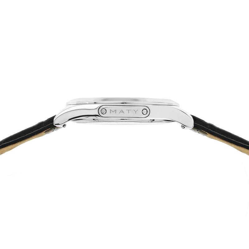 Montre MATY GM cadran noir bracelet cuir noir - vue D1