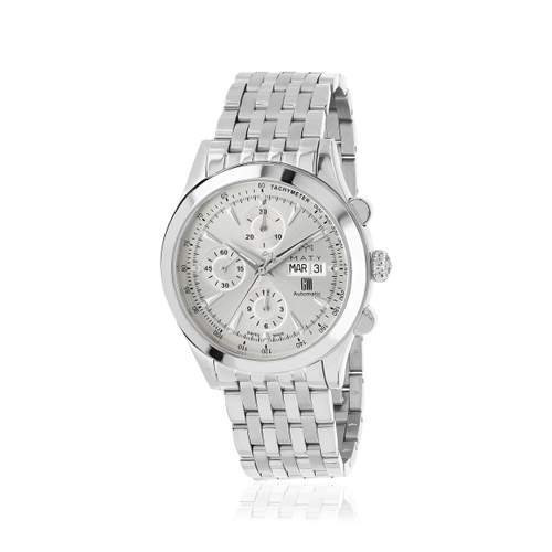 Montre MATY GM automatique chronographe cadran gris bracelet acier