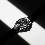 MATY GM automatisch chronograaf horloge zwarte wijzerplaat zwart lederen band - bekijk D4