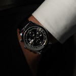 MATY GM automatisch chronograaf horloge zwarte wijzerplaat zwarte leren band - bekijk gedragen 1