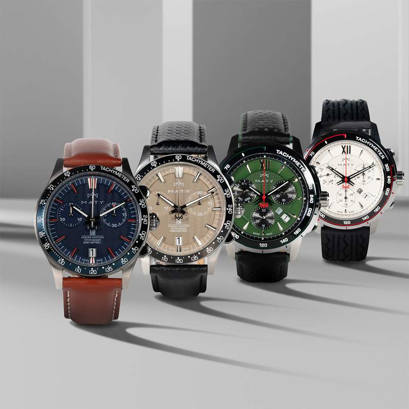 Montre MATY GM chronographe cadran blanc bracelet caoutchouc noir - vue D3