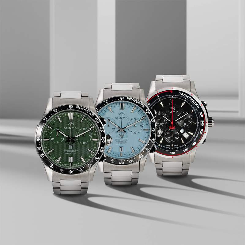 Montre MATY GM chronographe cadran noir bracelet acier - vue D3