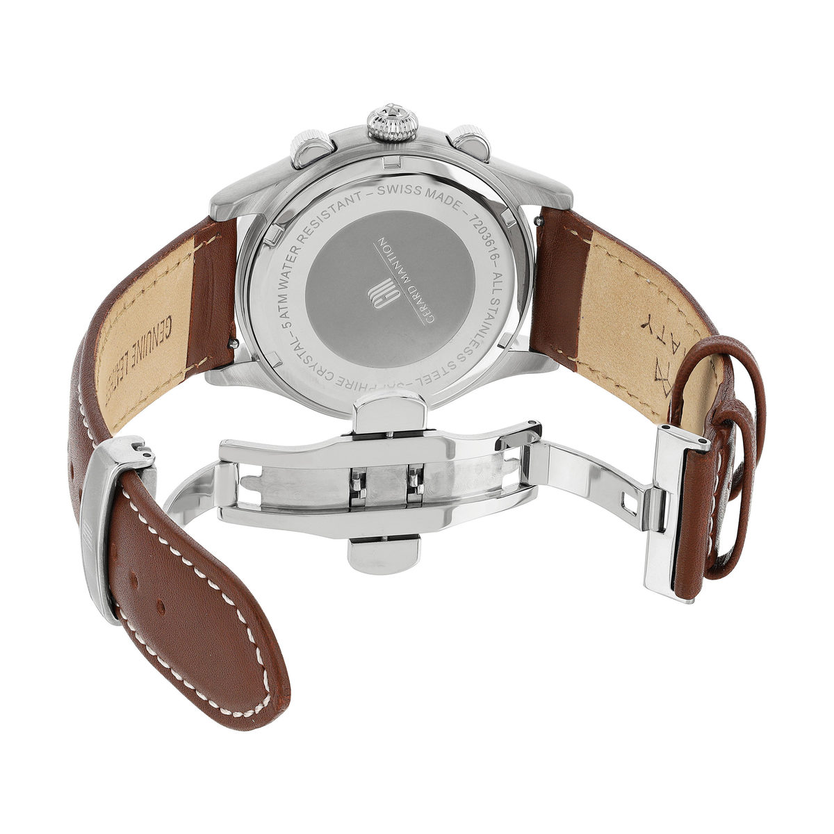 Montre MATY GM chronographe cadran bleu bracelet cuir marron - vue 4