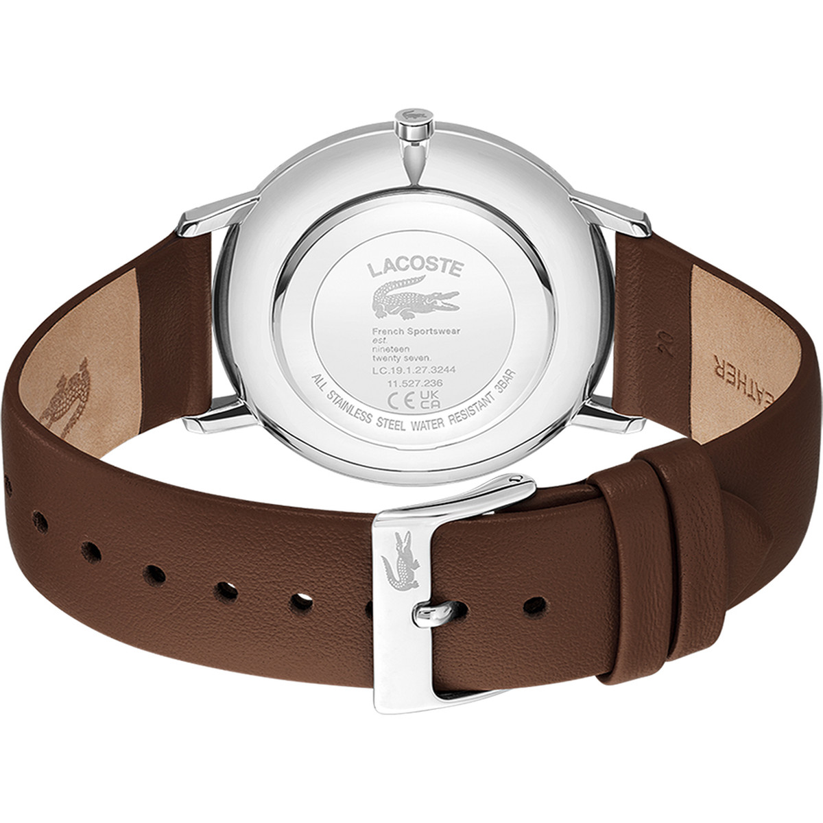 Montre LACOSTE crocorigin homme bracelet cuir marron - vue 3