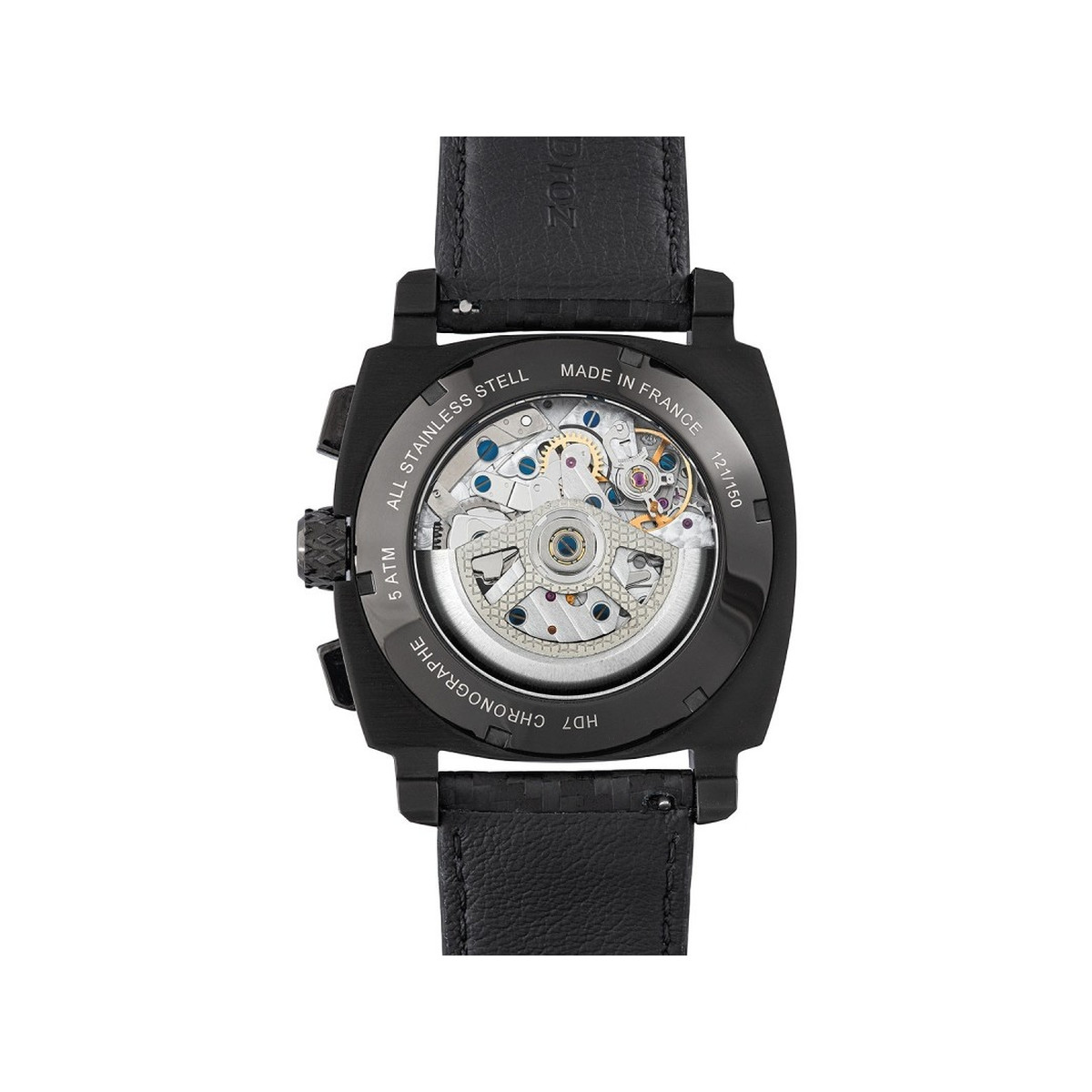 Montre HUMBERT-DROZ hd7 homme chronographe, bracelet cuir noir - vue 2
