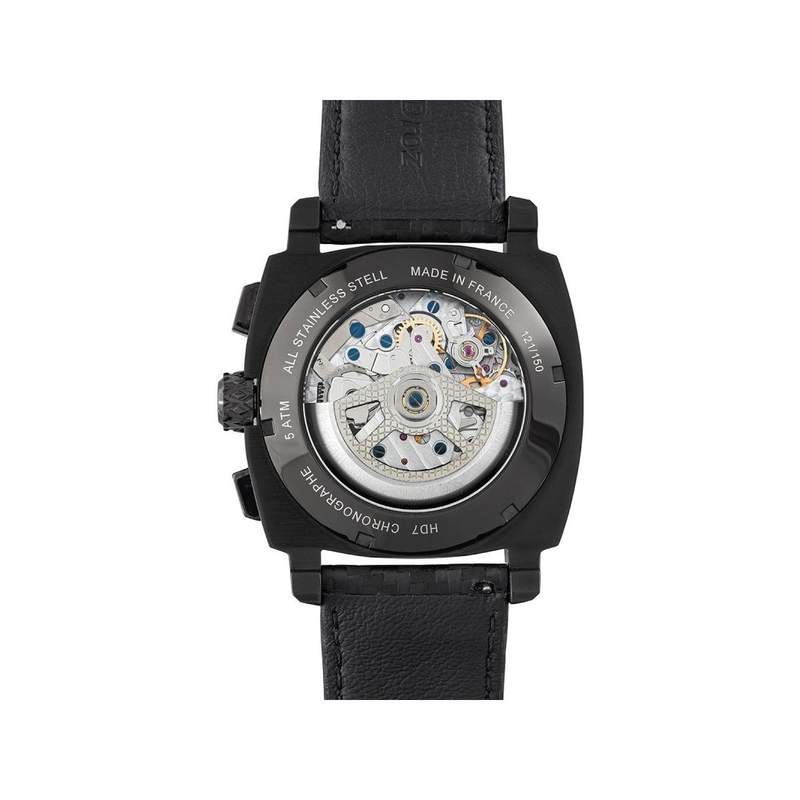 Montre HUMBERT-DROZ hd7 homme chronographe, bracelet cuir noir - vue 2