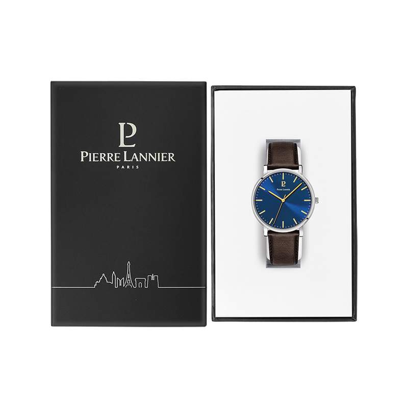 Montre PIERRE LANNIER essential homme bracelet cuir brun - vue D1