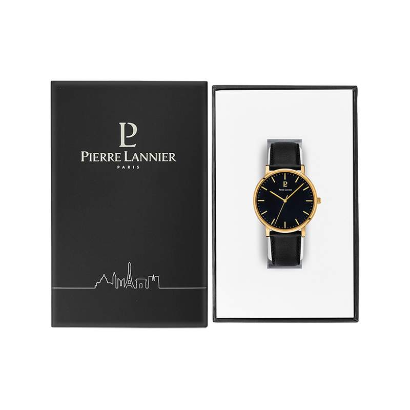 Montre PIERRE LANNIER essential homme bracelet cuir noir - vue D1