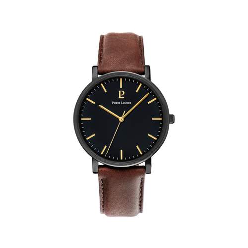 PIERRE LANNIER essentieel herenhorloge met bruine leren band
