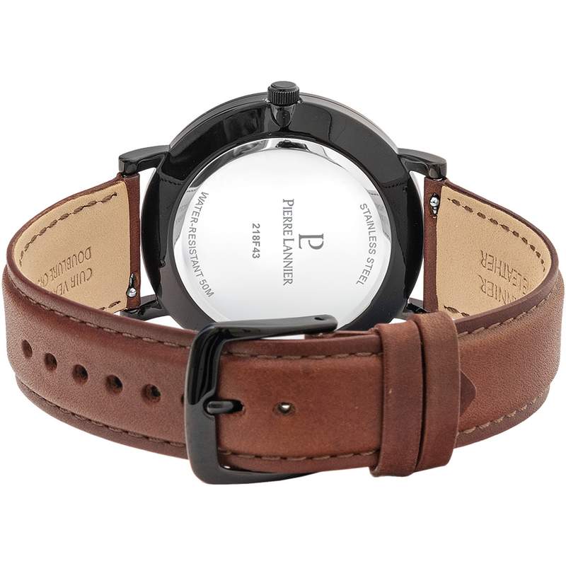Montre PIERRE LANNIER essential homme bracelet cuir brun - vue 3