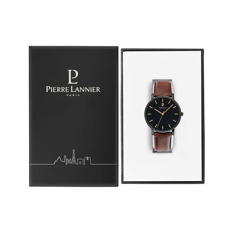 Montre PIERRE LANNIER essential homme bracelet cuir brun - vue D1