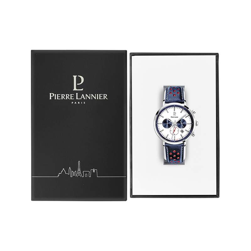 Montre PIERRE LANNIER baron homme bracelet cuir bleu - vue D1