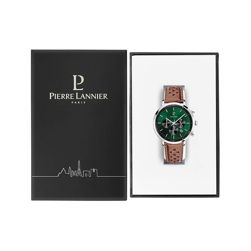Montre PIERRE LANNIER baron homme bracelet cuir brun - vue D1
