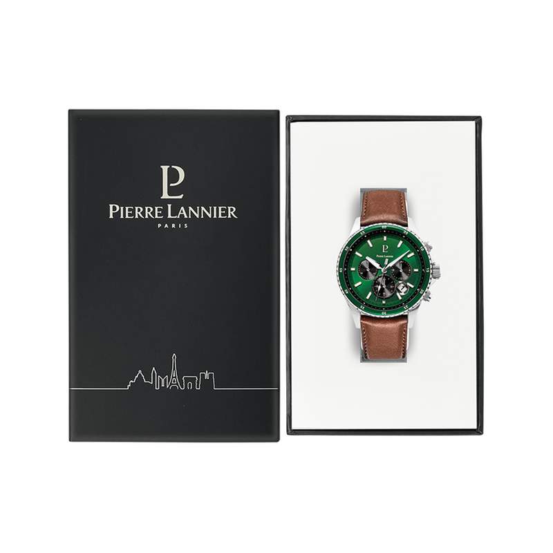 Montre PIERRE LANNIER cronos homme bracelet cuir brun - vue D1