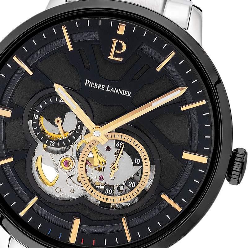 Montre PIERRE LANNIER trio homme automatique, bracelet acier - vue D2