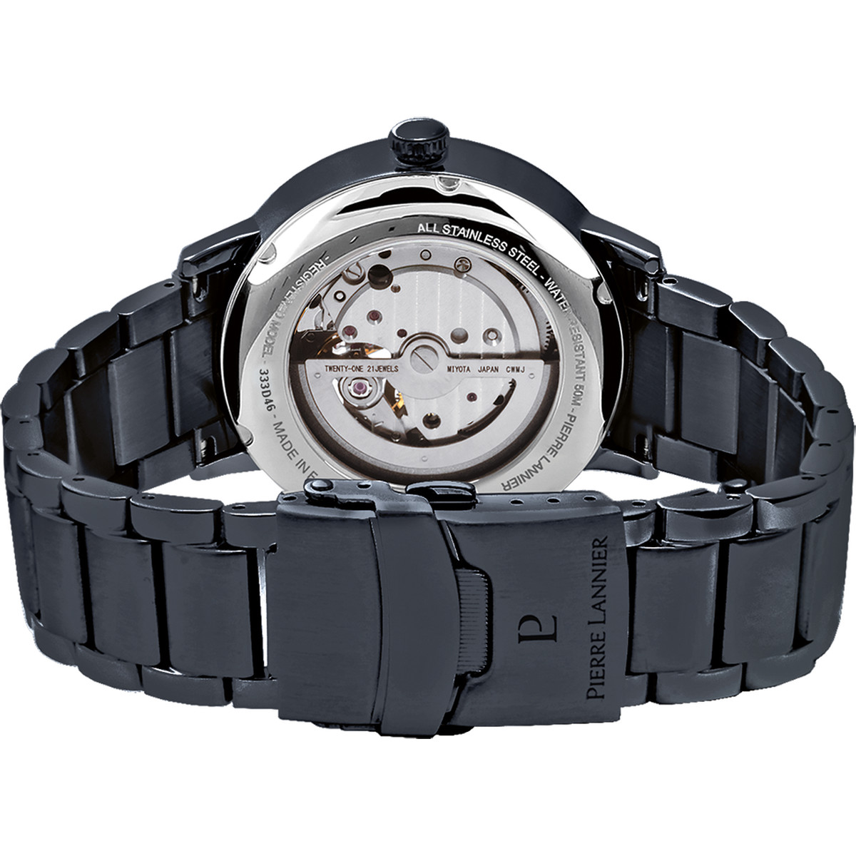 Montre PIERRE LANNIER trio homme automatique, bracelet acier bleu - vue 3