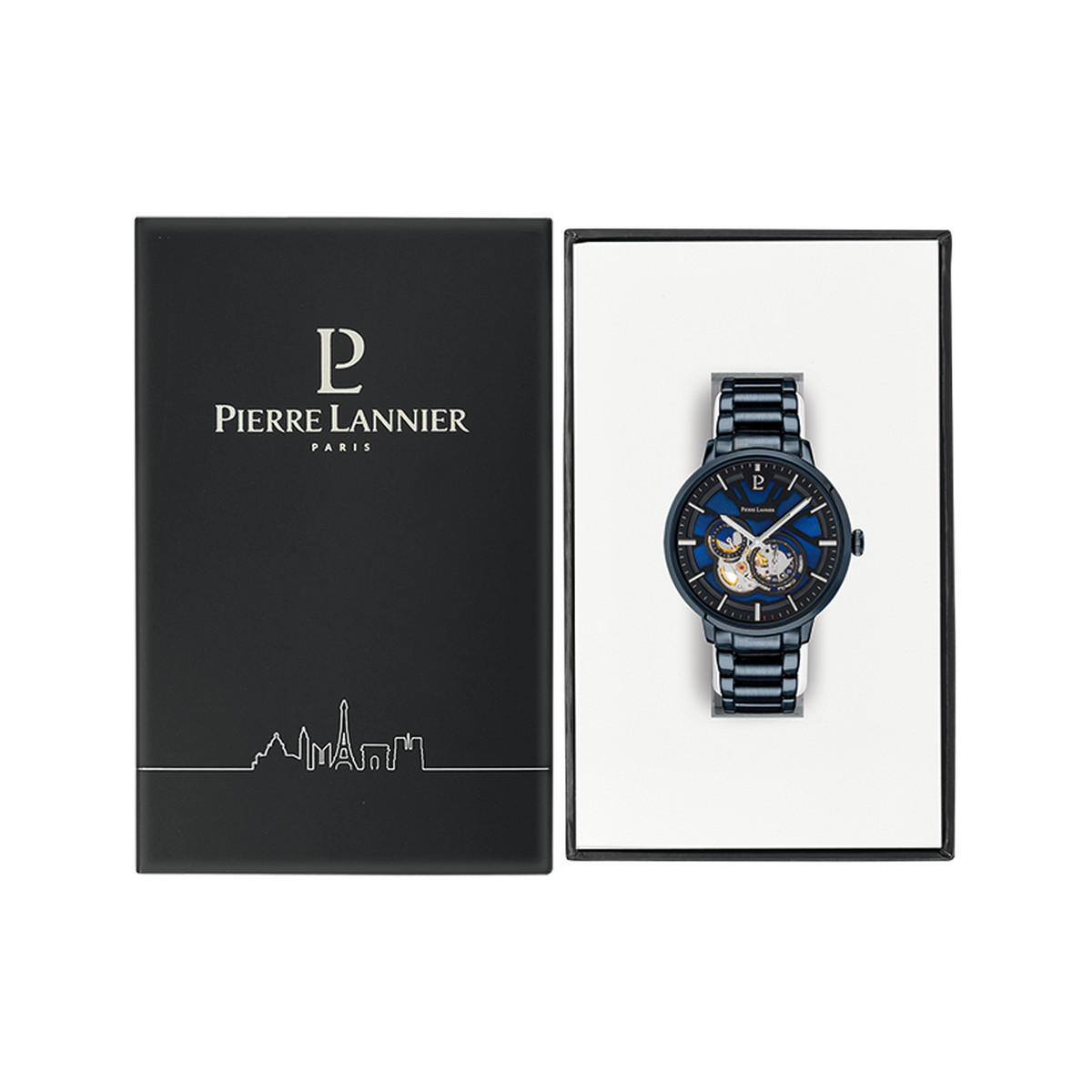Montre PIERRE LANNIER trio homme automatique, bracelet acier bleu - vue D1