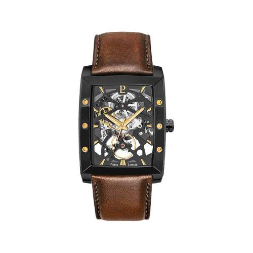 Montre PIERRE LANNIER hector homme automatique, bracelet cuir brun
