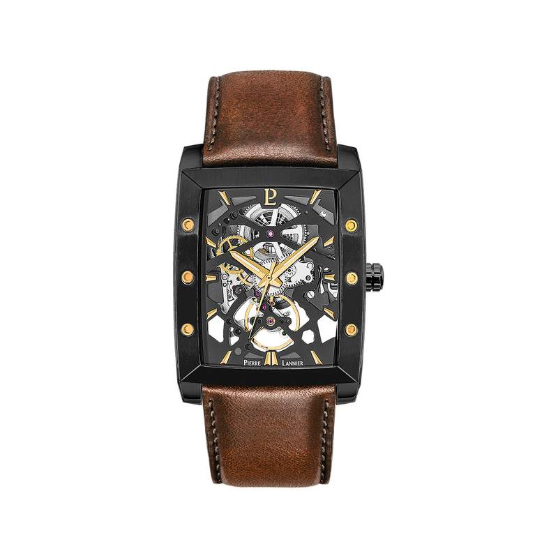 Montre PIERRE LANNIER hector homme automatique, bracelet cuir brun - vue 1