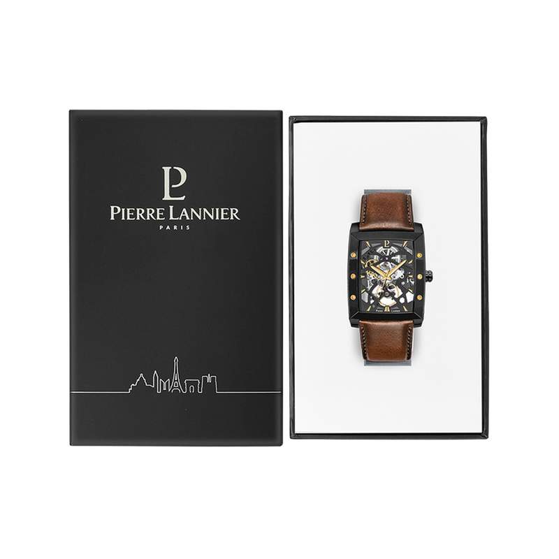 Montre PIERRE LANNIER hector homme automatique, bracelet cuir brun - vue D1
