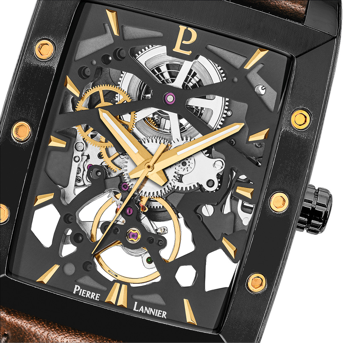 Montre PIERRE LANNIER hector homme automatique, bracelet cuir brun - vue D2