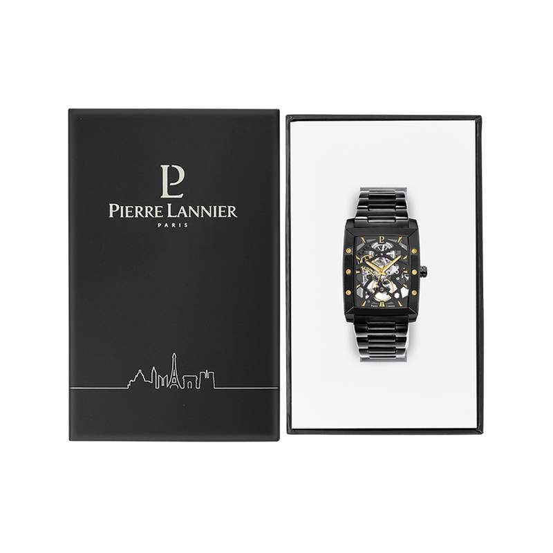 Montre PIERRE LANNIER hector homme automatique, bracelet acier noir - vue D1