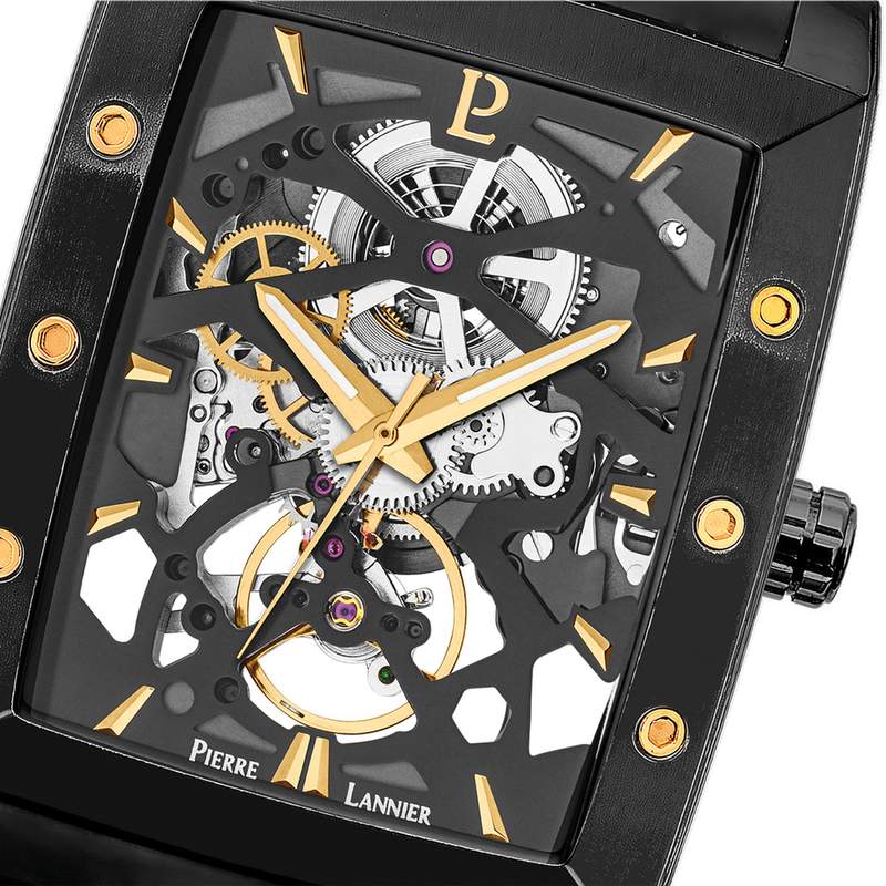 Montre PIERRE LANNIER hector homme automatique, bracelet acier noir - vue D2