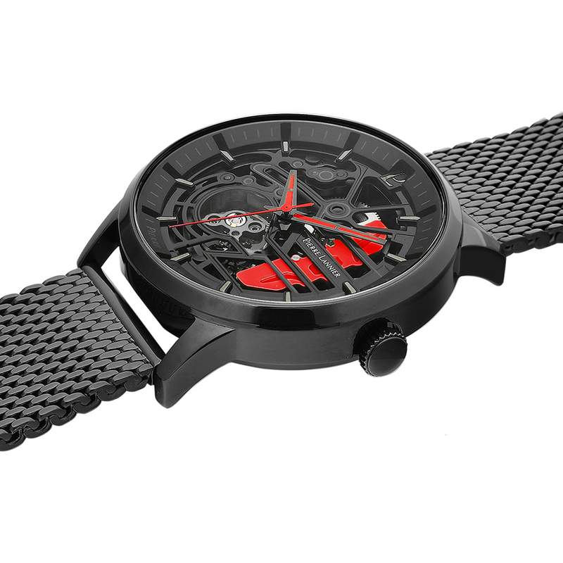 Coffret Montre PIERRE LANNIER paddock homme automatique bracelet acier milanais noir et bracelet cuir noir - vue 2