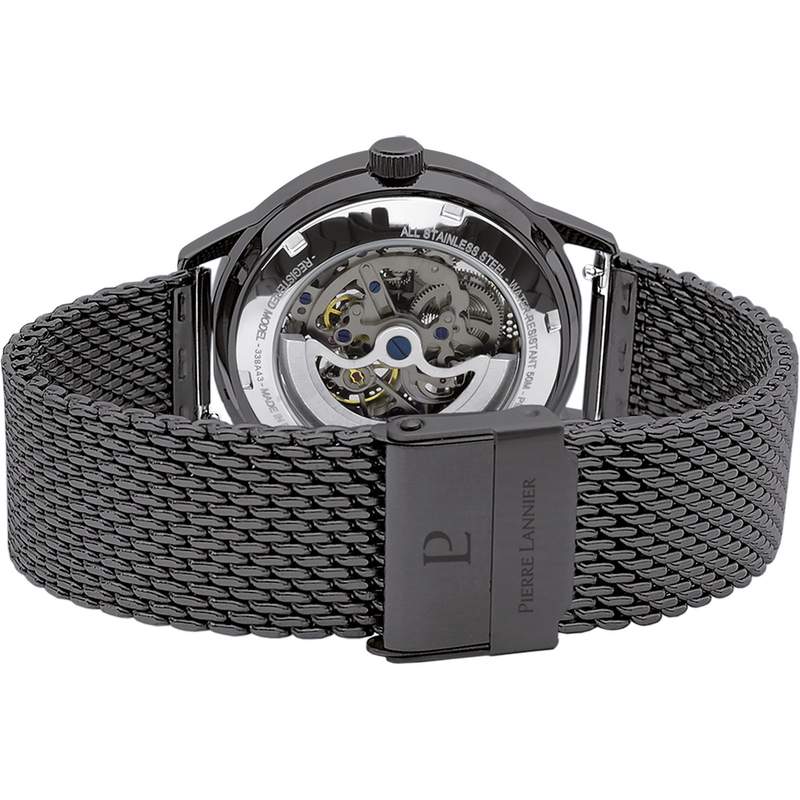 Coffret Montre PIERRE LANNIER paddock homme automatique bracelet acier milanais noir et bracelet cuir noir - vue 3