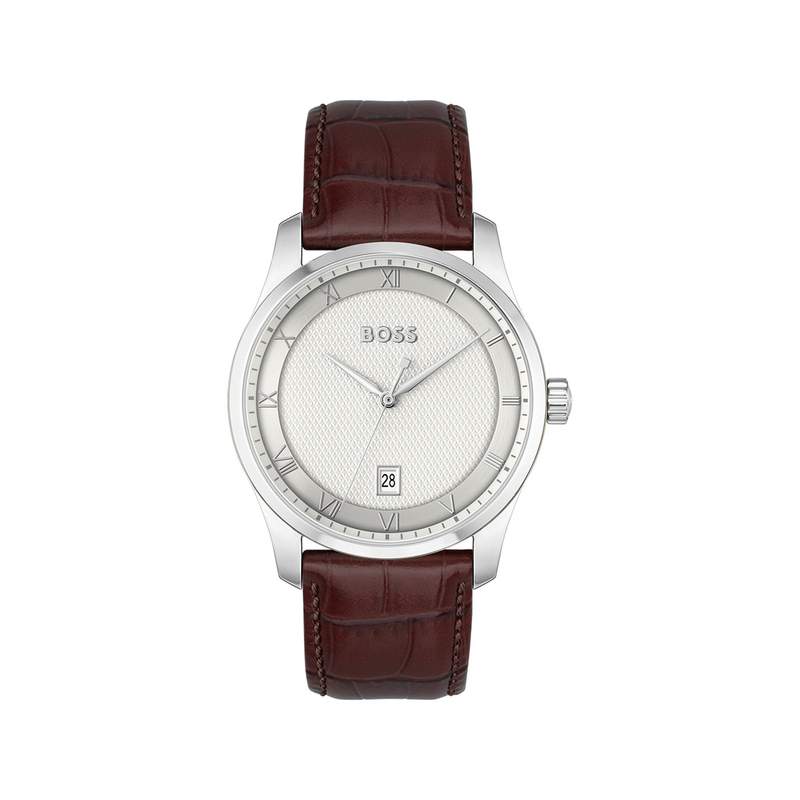 Montre BOSS business homme bracelet cuir marron - vue 1