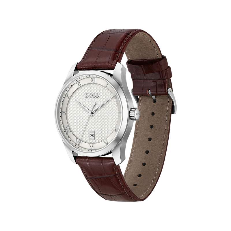 Montre BOSS business homme bracelet cuir marron - vue 2