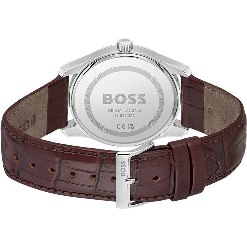 Montre BOSS business homme bracelet cuir marron - vue 3
