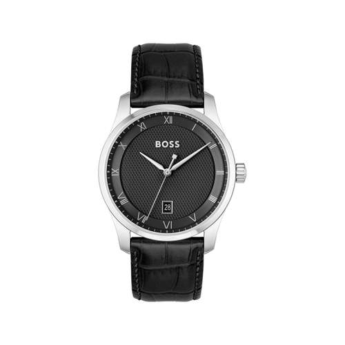 BOSS business men's watch with black leather strap