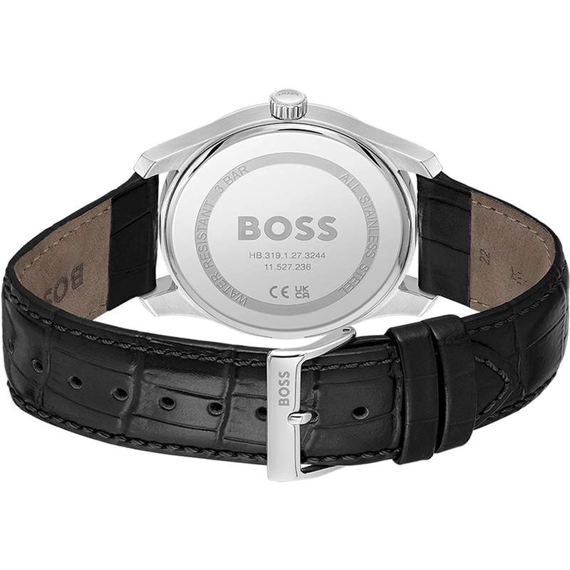 Montre BOSS business homme bracelet cuir noir - vue 3