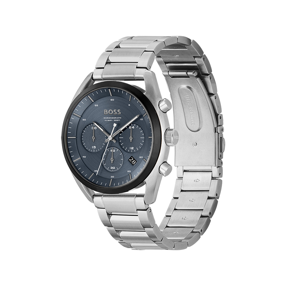 Montre BOSS sport lux homme chronographe, bracelet acier argent - vue 2