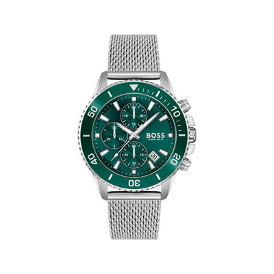 Montre BOSS athleisure homme chronographe, bracelet acier argent