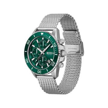 BOSS herenhorloge met chronograaf, zilverkleurige roestvrijstalen armband