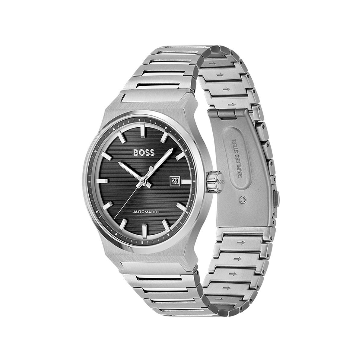 Montre BOSS sport lux homme automatique, bracelet acier argent - vue 2