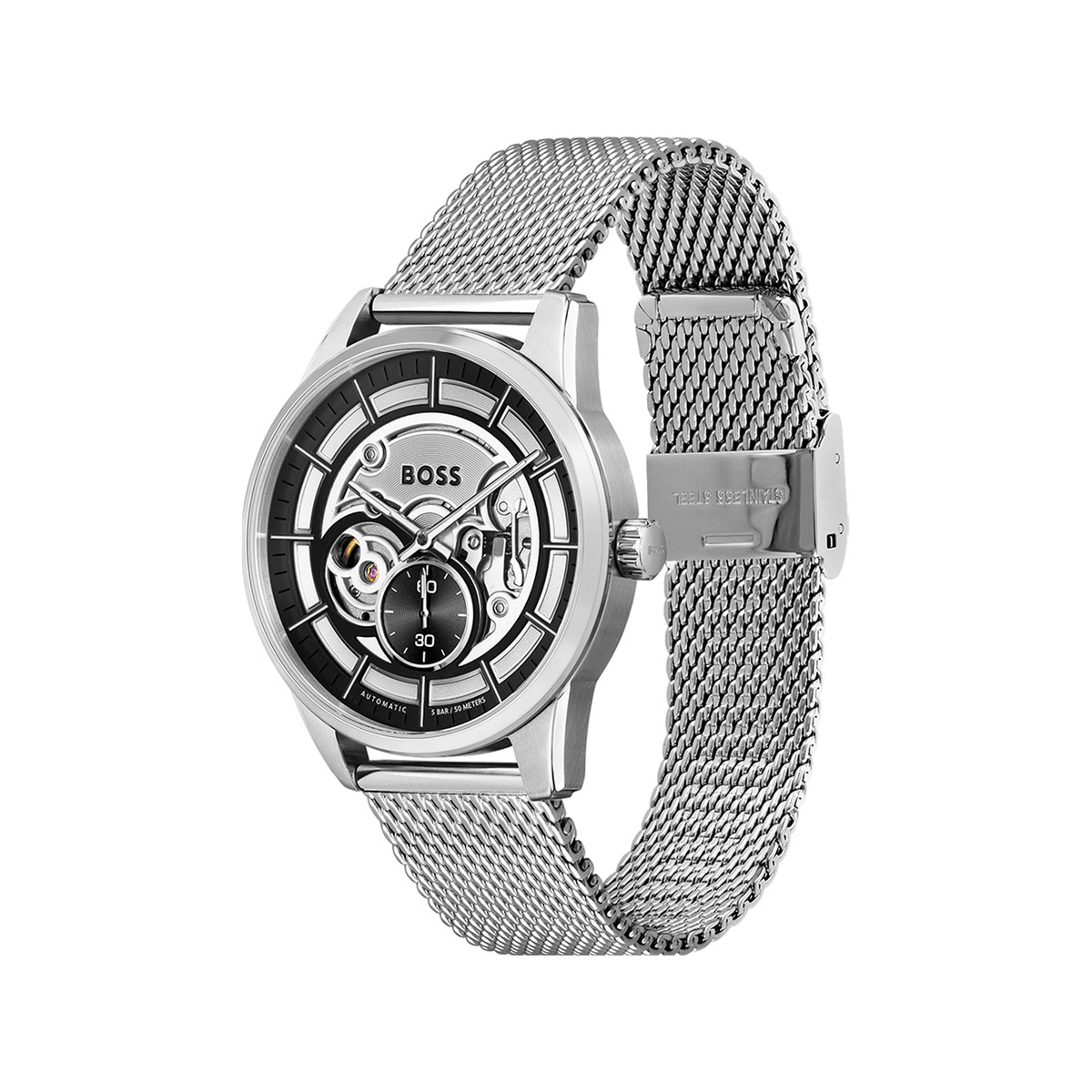 Montre BOSS sport lux homme automatique, bracelet acier argent - vue 2