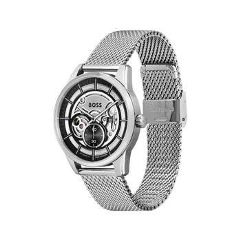 BOSS sport lux men's automatic watch, silver stainless steel bracelet