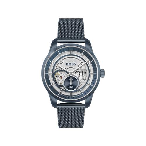 Montre BOSS sport lux homme automatique, bracelet acier bleu