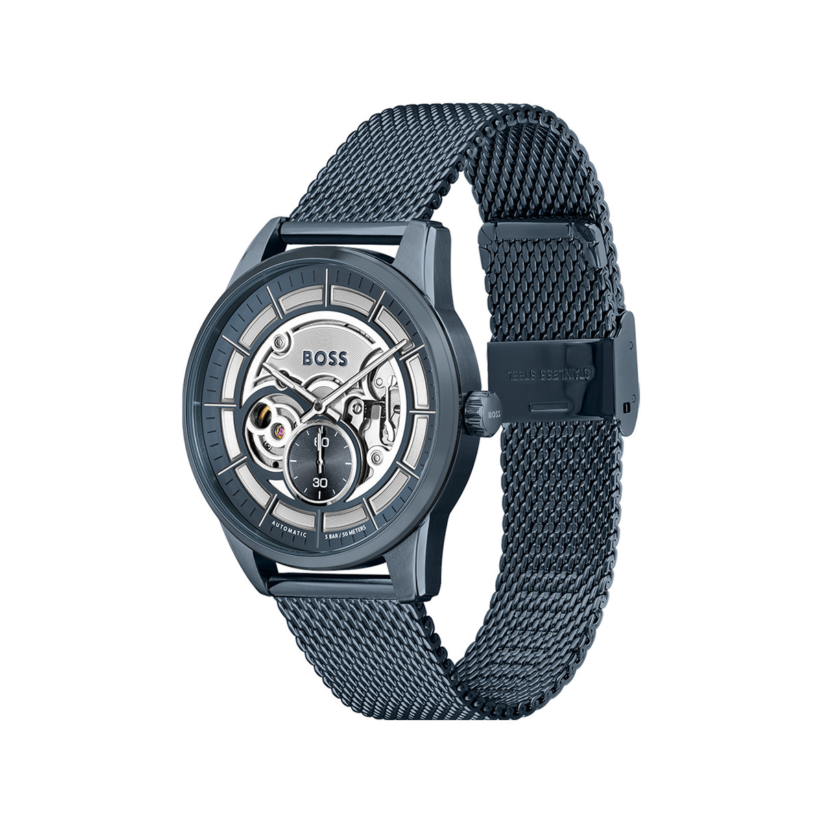 Montre BOSS sport lux homme automatique, bracelet acier bleu - vue 2